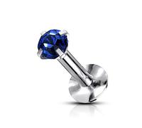 ile aux piercings piercing tragus labret monroe strass rond bleu roi foncé fin discret filetage interne 1.2x8 x3mm levre