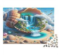 Île Coquillage Fantastique Puzzle 1000 pièces pour Adultes Île Coquillage Géant Cascades Plage Défiant Difficile Premium Épais Robuste Vibrant Relaxation Antistress Jeu Familial 70x50cm/1000pcs