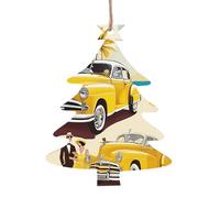 (île de Cuba) Collection de Noël en bois sculpté en forme de sapin de Noël - Décorations de vacances en bois naturel avec finition brunie artisanale, 4 formes festives et 1/2/4/6 options de lot