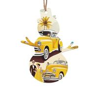 (île de Cuba) Collection de Noël sculptée en forme de bonhomme de neige - Décorations de vacances en bois naturel avec finition brunie artisanale, 4 formes festives et 1/2/4/6 options de lot multiple