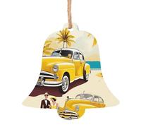 (île de Cuba) Collection de Noël sculptée en forme de cloche - Décorations de vacances en bois naturel avec finition brunie artisanale, 4 formes festives et 1/2/4/6 options de lot multiple