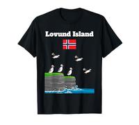 Île de Lovund, Norvège, colonie de macareux, falaises marines, drapeau norvégien T-Shirt
