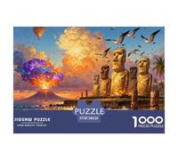 Île de Pâques Moai Statues Crepuscule Puzzle en Bois Imperméable DIY Puzzles De 1000 Pièces pour Adultes Amusant Jeux De Stimulants
