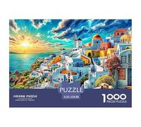 Île de Santorin Puzzle 1000 Pièces, Puzzles Difficiles Adaptés Aux Adultes Et Aux Enfants, Jeu De Défi Intellectuel 52x38cm/1000pcs