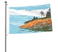Île Déserte Du Comté De Hancock Au Large Des Côtes Du Maine Garden Flag Colorée Drapeaux Décoratif Durable Bannière Décoration Pour Porche Pelouse Extérieure 90X152Cm