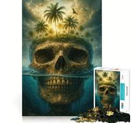 Île du Crâne avec Palmiers Puzzle 1000 Pièces pour Adultes Jeu de Réflexion Intelligent et Silencieux Découpe Précise Cadeau Spécial 50x75cm