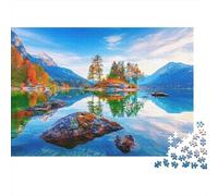Île du Lac de Montagne Puzzle 1000 Pièces Papier pour Adultes Reflet Paysager Jeu de Puzzle 1000 Pièces Décoration Cadeau Famille 52x38cm/1000pcs