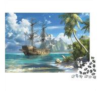 Île du Navire Pirate 1000 Pièce Carton Robuste Puzzle Classique pour Adultes Enfants Impossible Difficile Défiant Décompression Et Décoration Murale Idée Cadeau 52x38cm/1000pcs
