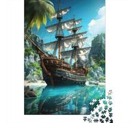 Île du Navire Pirate 1000 Pièce Carton Robuste Puzzle Premium Amants De Famille Entraînement du Cerveau Décoration Murale Pack De Valeur 52x38cm/1000pcs