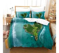 île en Forme de Cœur Housse de Couette 220x240 Parures de Lit 2 Personnes Imprimé 3D Microfibre Douce Paysages Naturels Housses Couette avec 2 Taies d'oreiller et Fermeture Éclair i.5993
