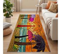 Île Fantastique Tapis de Couloir Extra Long 60 x 120 cm, Coucher De Soleil Plage Palmiers Vitrail Lavable Antidérapant Poil Ras Doux Couleur Tapis pour Cuisine Couloir Passage Chambre, Orange Jaune