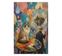 Île Flottante du Chat Peintre Puzzle 1000 Pièces en Bois, Défi de Réflexion