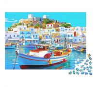 île Grecque Port Puzzle 1000 Pièces À Monter Adultes Cadeau Anniversaire Amélioration De La Mémoire sans Danger Carton Rigide 38x26cm/1000pcs