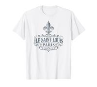 Île Saint-Louis Paris France Ornée Fleur de Lis Bleu Marine T-Shirt Graphique avec Valeur