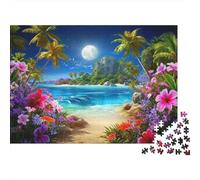 Île Tropicale Clair de Lune Puzzle Papier 1000 Pièces pour Adultes Jeu Éducatif Paysage Papier Décoration Murale 70x50cm/1000pcs