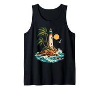 Île Tropicale Phare Palmier Côte Océan Sunset Débardeur