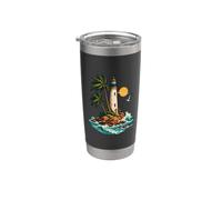 Île Tropicale Phare Palmier Côte Océan Sunset Gobelet isotherme en acier inoxydable double paroi