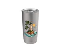 Île Tropicale Phare Palmier Côte Océan Sunset Gobelet isotherme en acier inoxydable double paroi