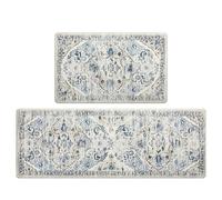 Ileading Cushioned Kitchen Rugs Sets of 2 Waterproof Anti Fatigue Mats for Kitchen Floor Non Slip Stain Resistant Floor Mats PVC Ergonomic Comfort Rugs for Kitchen, Home, Sink, Laundry, Blue