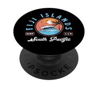 Îles Fidji Tropicales Plage Coucher de Soleil Palmier Et Vague Rétro PopSockets PopGrip Adhésif