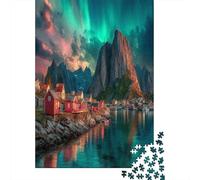 Îles Lofoten, aurores boréales et Maisons Rouges 1000 Pièces, Puzzle Impossible pour Adultes, Cadeaux, pour Enfants38x26cm/1000pcs
