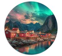 Îles Lofoten : Maisons Rouges et Montagnes Vertes 1000pcs (67.5x67.5cm) Puzzle pour Adultes -,Jouet De DIY