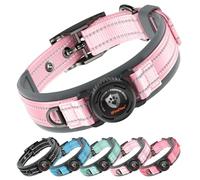ilFindYou AirTag Collier pour chien avec support, imperméable et réfléchissant, rembourrage confortable élargi et boucle en métal ultra durable, réglable pour grands chiens (taille L, rose)