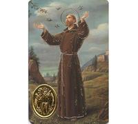 ilhorin Carte de Prière Saint François d'Assise, Médaillon Doré, Thème Religieux Catholique