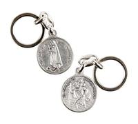 ilhorin ESOTERISME Porte-Clés Saint Christophe et Notre Dame de la Route, Médaillons Religieux en Métal Argenté, Double Pendentif Protection