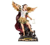 ilhorin Statuette Saint Michel Archange en Résine, Figurine Décorative Religieuse avec Épée et Balance, Finition Dorée et Bordeaux, 13 cm