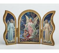 ilhorin Triptyque en Bois Image Icone Ange Gardien redorée à la Feuille d'or (Livraison Gratuite)