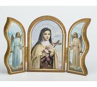 ilhorin Triptyque en Bois Image Icône Sainte Thérèse Redorée à la Feuille d'Or 9 cm x 12.5 cm