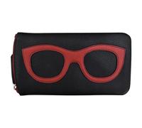 ili New York Étui à lunettes en cuir lisse souple, fermeture éclair avec doublure anti-RFID, facile à transporter dans des couleurs vives, Noir/Rouge, taille unique