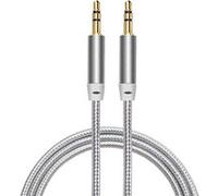ILike AX1 Fil tressé durable 1 m Câble Jack Aux 3,5 mm mâle vers 3,5 mm 2 lignes Argent G