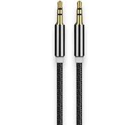 ILike AX1 Fil tressé durable 1 m Câble Jack Aux 3,5 mm mâle vers 3,5 mm 2 lignes Noir G