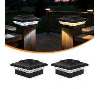ILIKEPOW Lot de 2 Solaires Capuchon pour Poteau de carré 9x9cm 10x10cm, IP65 Étanche Solaires Capuchons de Clôture Solaire Poteaux de Clôture Solaire Cap Light pour poteau clôture(3000K/6000K)
