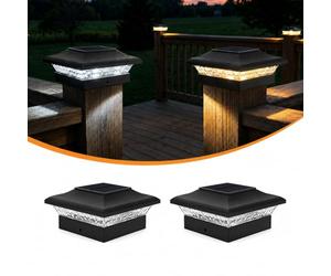 ILIKEPOW Lot de 2 Solaires Capuchon pour Poteau de carré 9x9cm 10x10cm, IP65 Étanche Solaires Capuchons de Clôture Solaire Poteaux de Clôture Solaire Cap Light pour poteau clôture(3000K/6000K)