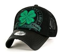 ililily Four Leaf Clover Patch Faux Leather Brim Trucker Hat Baseball Cap, Black