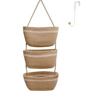 ililmmoe Panier suspendu au-dessus de la porte pour organiser 3 niveaux Corde en coton tissé Support mural Panier de rangement décoratif Cuisine Organisateur suspendu Salle de bain 1 crochet (Lin)