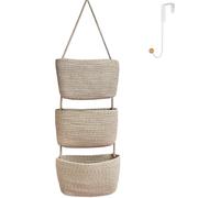 Ililmmoe suspendu au-dessus de la porte panier à 3 couches, rangement corde de coton tissé décoration murale panier de rangement cuisine salle de bain organisateur suspendu 1crochet (Brown Linen)