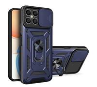 ILING Coque pour Honor 70 Lite 5G / Honor X6 / Honor X8 5G, Texture Métal Mate Antichoc Dos Rigide PC Housse, Doux Silicone TPU Bumper Étui avec Support pour Bague et Caméra Couvercle (Bleu)