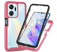 ILING Coque pour Honor X7a 4G, 360° Intégrale Housse Transparent Très Mince Antichoc Étui [avec L'écran Intégré], Prime Souple TPU Bumper Case (Rouge Clair)