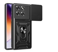 ILING Coque pour Motorola Edge 60 Fusion/Motorola Edge 60 5G, Texture Métal Mate Antichoc Dos Rigide PC Housse, Doux Silicone TPU Bumper Étui avec Support pour Bague et Caméra Couvercle (Noir)