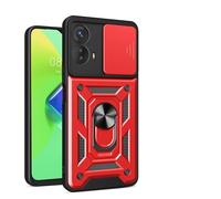 ILING Coque pour Motorola Moto G73 5G, Texture Métal Mate Antichoc Dos Rigide PC Housse, Doux Silicone TPU Bumper Étui avec Support pour Bague et Caméra Couvercle (Rouge)
