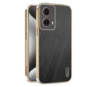 ILING Coque pour Motorola Moto G85 5G, Conception Unique en Métal Brossé, Prime Finition Cuir Housse, Très Mince Doux Silicone TPU Bumper Antichoc Étui (Noir)