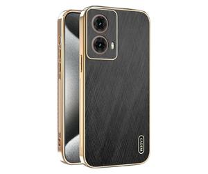 ILING Coque pour Motorola Moto G85 5G, Conception Unique en Métal Brossé, Prime Finition Cuir Housse, Très Mince Doux Silicone TPU Bumper Antichoc Étui (Noir)