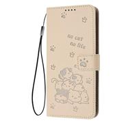 ILING Coque pour Nothing Phone (3a) Lite, Mignon Chaton Très Mince Antichoc Flip Housse, Premium Cuir PU Portefeuille Étui avec RFID Blocage/Fentes pour Cartes/Béquille (Beige)