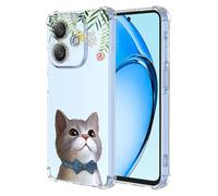 ILING Coque pour Oppo A40 4G / Oppo A40M / Oppo A60 5G, Très Mince Élégante Fleurs et Animés Mignons Design Femme Étui, Doux Silicone Transparent TPU Bumper Antichoc Housse (Chat)