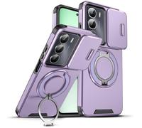 ILING Coque pour Oppo A5M / Oppo A5 5G/4G, Texture Mate Militaire Antichoc Rigide PC Housse Silicone TPU Bumper Étui avec Support pour Magnétique Bague et Caméra Couvercle (Violet)