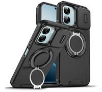 ILING Coque pour Oppo A6X 5G/4G/ Oppo A6K, Texture Mate Militaire Antichoc Rigide PC Housse Silicone TPU Bumper Étui avec Support pour Magnétique Bague et Caméra Couvercle (Noir)